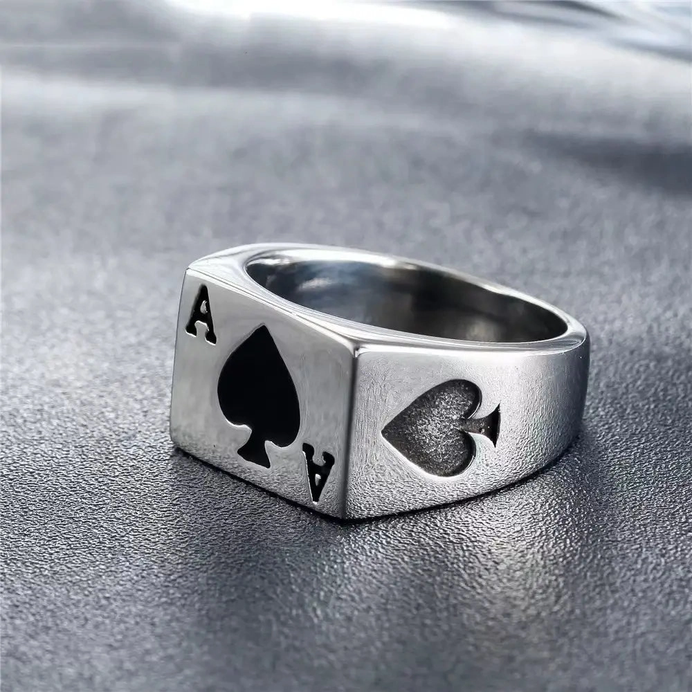 Перстінь кільце  Піковий Туз сріблястий