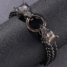 Браслет із неіржавкої сталі вовлки Одіна Гері та Фреки чорний