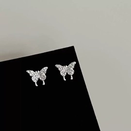 Сережки-пусети Німфи у формі метеликів зі стразами, сріблясті