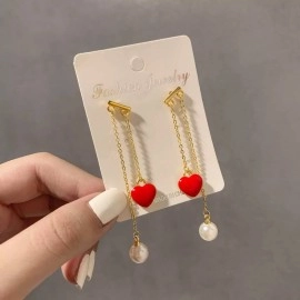 Сережки Червоне перлине Серце