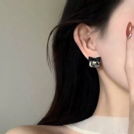 Чорні сережки Банти з великими димчастими кристалами