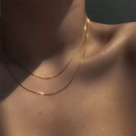 Подвійна цепочка-кольє Снейк (Snake Chain) у мінімалістичному стилі, золотиста