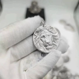 Чоловіча підвіска на ланцюжку Лев Леон у формі монети, срібляста