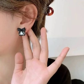 Чорні сережки Банти з великими димчастими кристалами