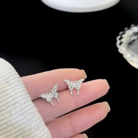 Сережки-пусети Німфи у формі метеликів зі стразами, сріблясті